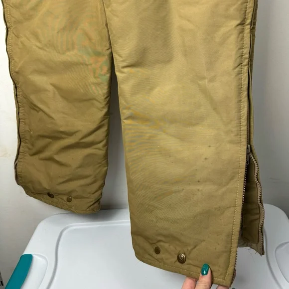 Vtg Eddie Bauer Mens Goose Down Bib Overalls Sz S/M Tan Khaki